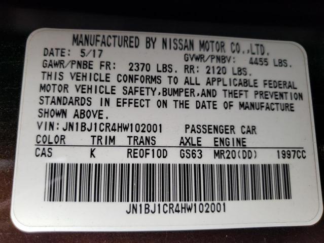 JN1BJ1CR4HW102001 - 2017 NISSAN ROGUE BROWN photo 10