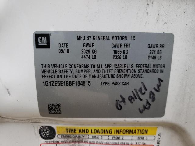 1G1ZE5E18BF184815 - 2011 CHEVROLET MALIBU LTZ თეთრი ფოტო 10