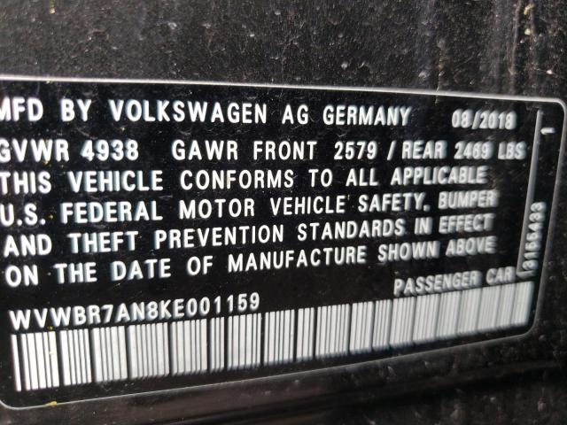 WVWBR7AN8KE001159 - 2019 VOLKSWAGEN ARTEON SE GRAY photo 10