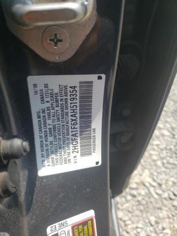 2HGFA1F6XAH519354 - 2010 HONDA CIVIC LX-S Boz foto 10