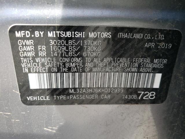 ML32A3HJ6KH012939 - 2019 MITSUBISHI MIRAGE ES GRAY photo 10