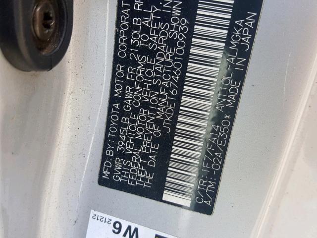 JTKDE167460100939 - 2006 TOYOTA SCION TC 银色 照片 10