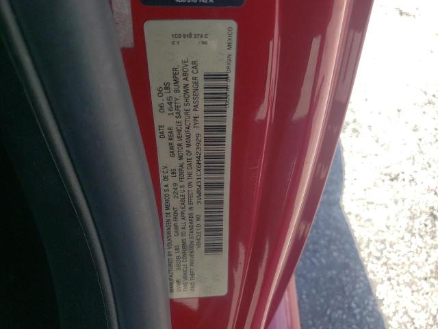 3VWRW31CX6M423929 - 2006 VOLKSWAGEN NEW BEETLE 红色 照片 10