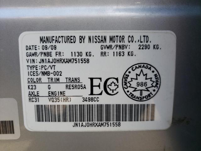 JN1AJ0HRXAM751558 - 2010 INFINITI EX35 BASE Ağ foto 10