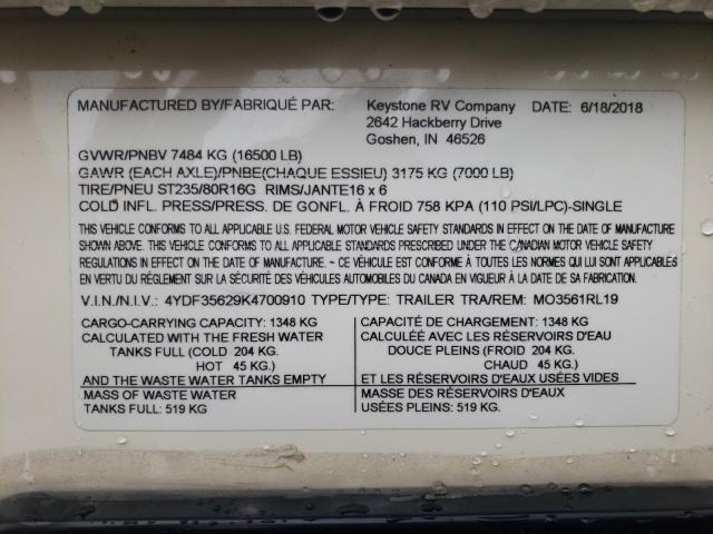 4YDF35629K4700910 - 2019 KEYSTONE MONTANA TWO TONE photo 10