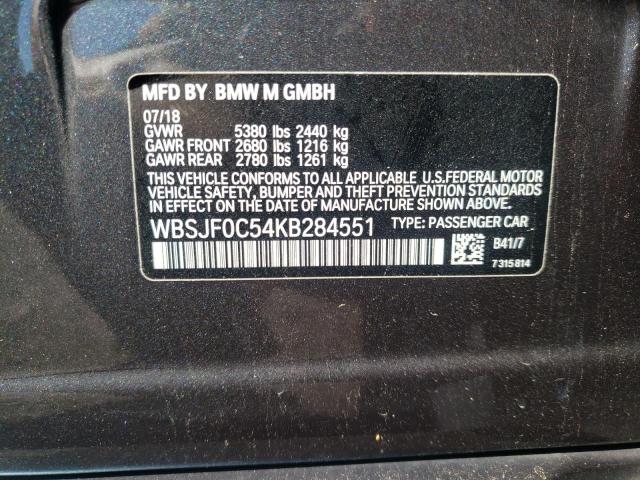 WBSJF0C54KB284551 - 2019 BMW M5 BLACK photo 10
