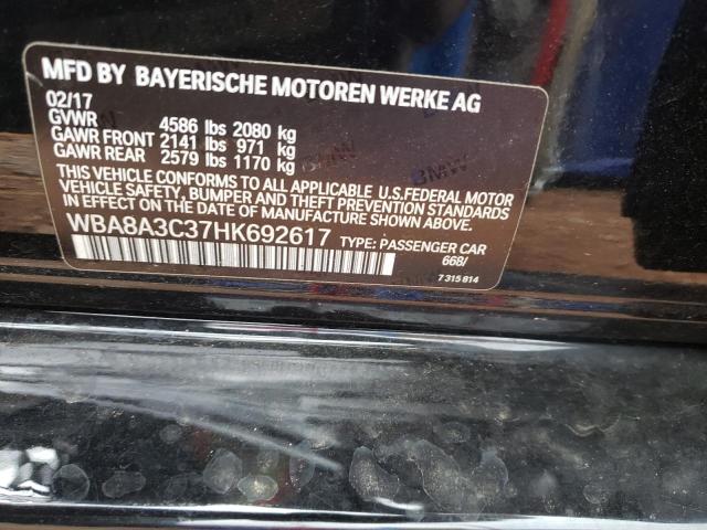 WBA8A3C37HK692617 - 2017 BMW 320 XI BLACK photo 10