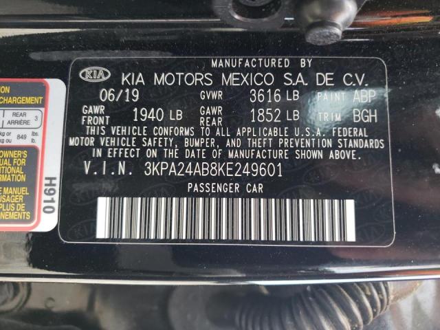 3KPA24AB8KE249601 - 2019 KIA RIO S BLACK photo 10