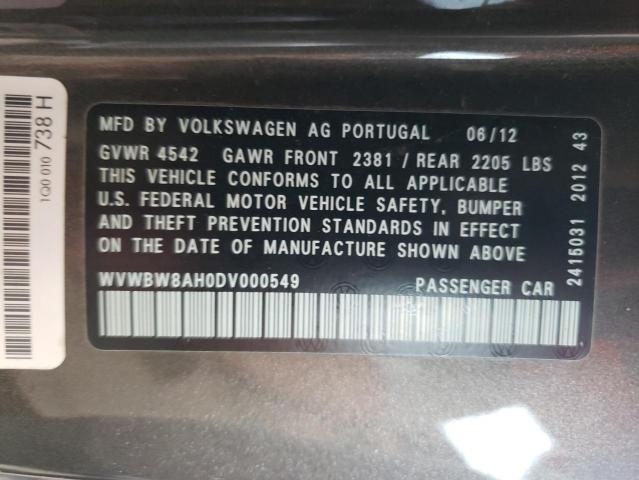 WVWBW8AH0DV000549 - 2013 VOLKSWAGEN EOS KOMFOR გრაფიტი ფოტო 10