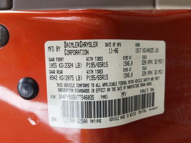 3A4FY58B07T546035 - 2007 CHRYSLER PT CRUISER ORANGE photo 10