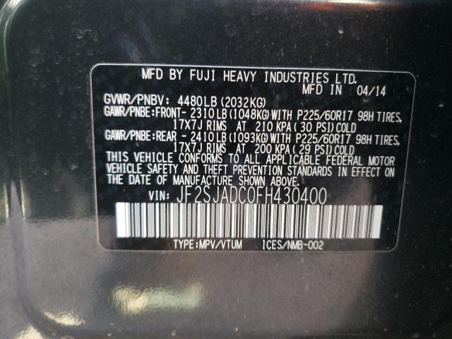 JF2SJADC0FH430400 - 2015 SUBARU FORESTER 2 BLACK photo 10