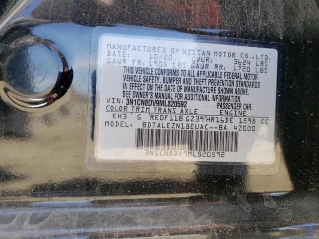 3N1CN8DV9ML820592 - 2021 NISSAN VERSA S BLACK photo 10