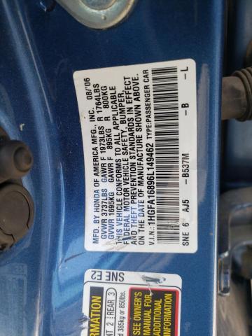 1HGFA16896L149462 - 2006 HONDA CIVIC EX  photo 10