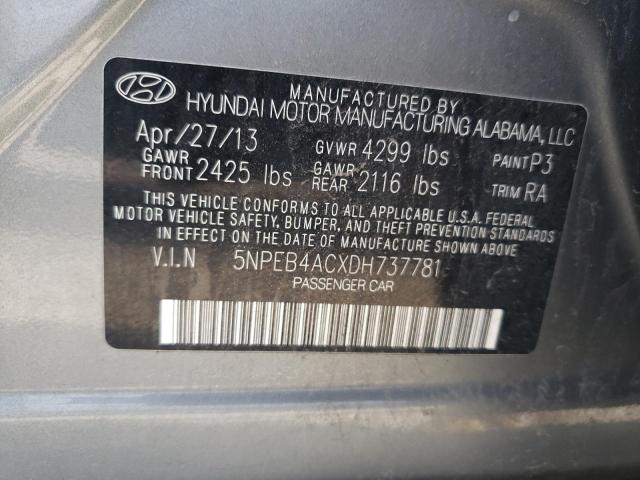 5NPEB4ACXDH737781 - 2013 HYUNDAI SONATA GLS SILVER photo 10