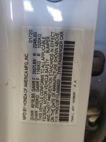 1HGCV3F11LA004333 - 2020 HONDA ACCORD HYB WHITE photo 10