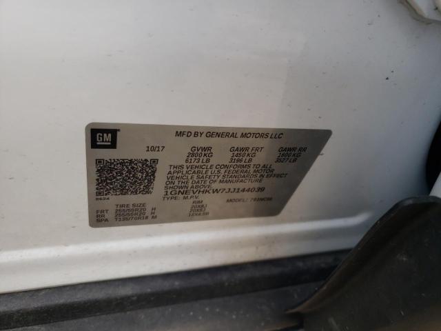 1GNEVHKW7JJ144039 - 2018 CHEVROLET TRAVERSE L თეთრი ფოტო 10