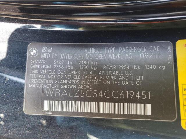 WBALZ5C54CC619451 - 2012 BMW 650 XI BLUE photo 10