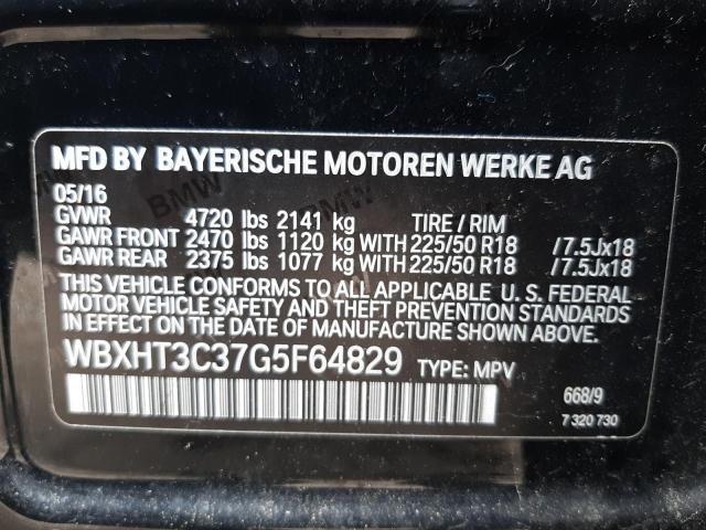 WBXHT3C37G5F64829 - 2016 BMW X1 XDRIVE2 BLACK photo 10