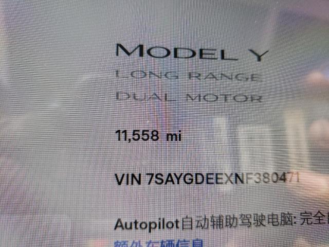7SAYGDEEXNF380471 - 2022 TESLA MODEL Y أبيض صورة 8