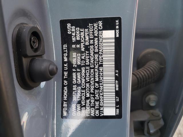 SHHFK7H41LU414140 - 2020 HONDA CIVIC SPOR BLUE photo 10