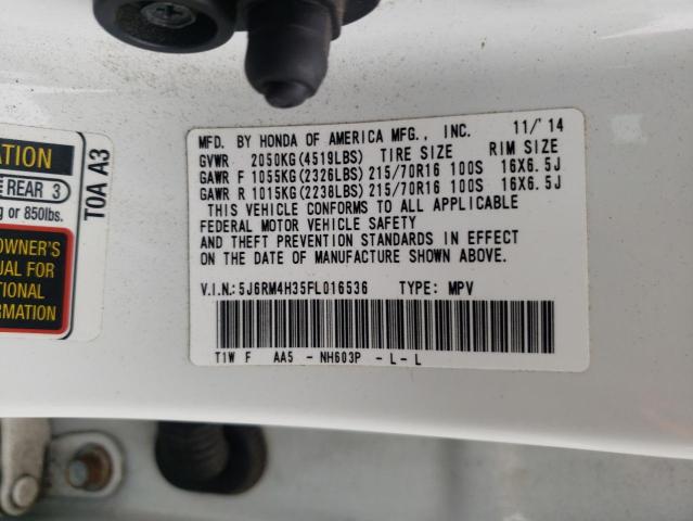 5J6RM4H35FL016536 - 2015 HONDA CR-V LX WHITE photo 10
