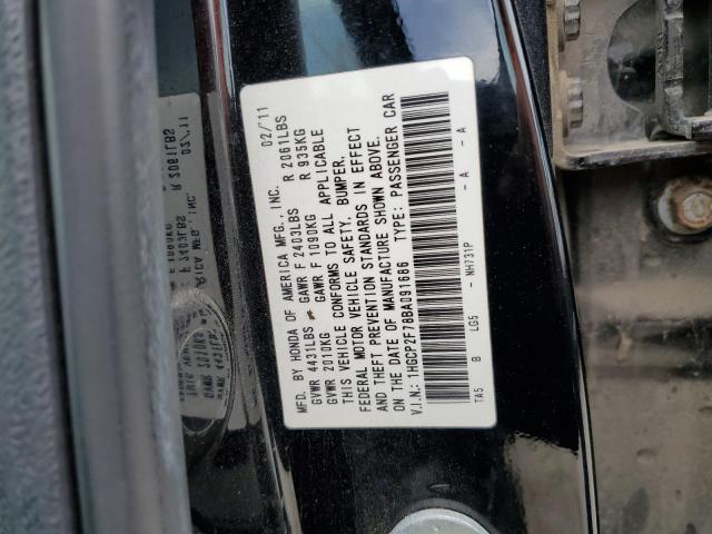 1HGCP2F78BA091686 - 2011 HONDA ACCORD EX BLACK photo 10