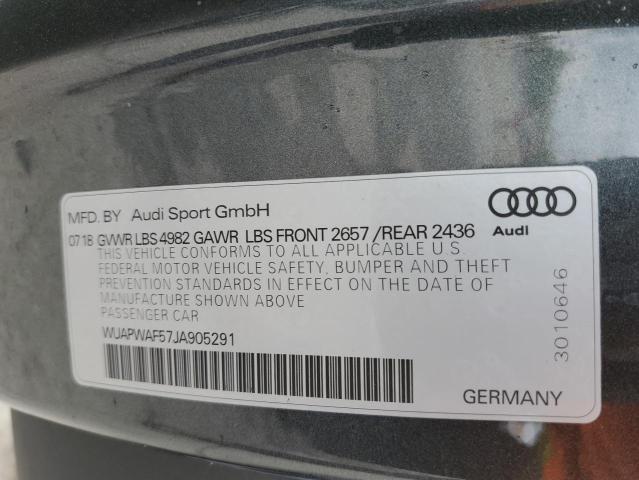 WUAPWAF57JA905291 - 2018 AUDI RS5 CHARCOAL photo 10