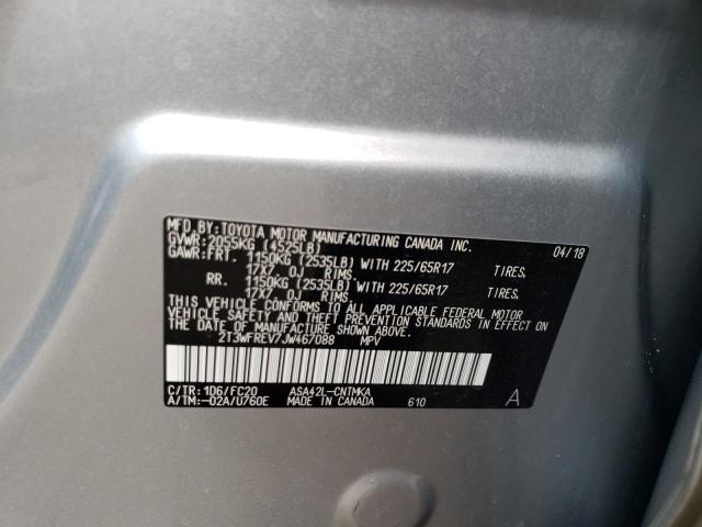 2T3WFREV7JW467088 - 2018 TOYOTA RAV4 ADVEN SILVER photo 10