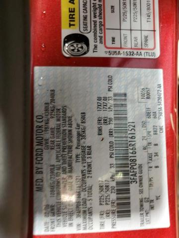 3FAFP08166R161521 - 2006 FORD FUSION SEL RED photo 10
