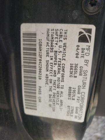 1G8AN12F04Z200210 - 2004 SATURN ION LEVEL BLACK photo 10