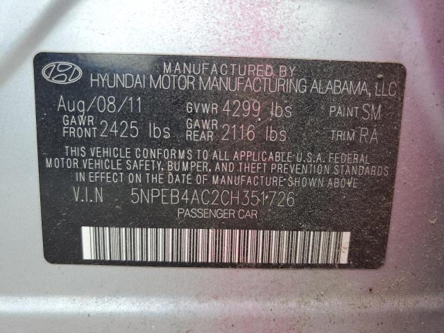 5NPEB4AC2CH351726 - 2012 HYUNDAI SONATA GLS PINK photo 10