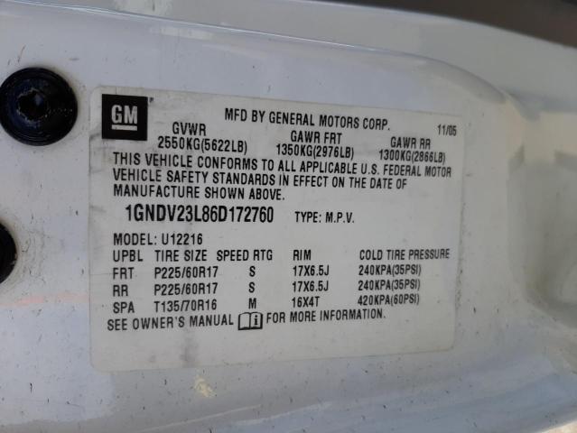 1GNDV23L86D172760 - 2006 CHEVROLET UPLANDER L WHITE photo 10