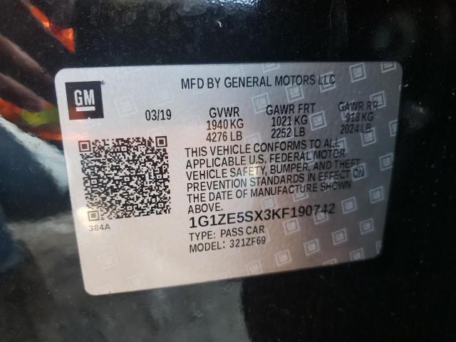 1G1ZE5SX3KF190742 - 2019 CHEVROLET MALIBU PRE BLACK photo 10