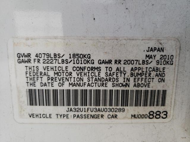 JA32U1FU3AU030289 - 2010 MITSUBISHI LANCER DE WHITE photo 10