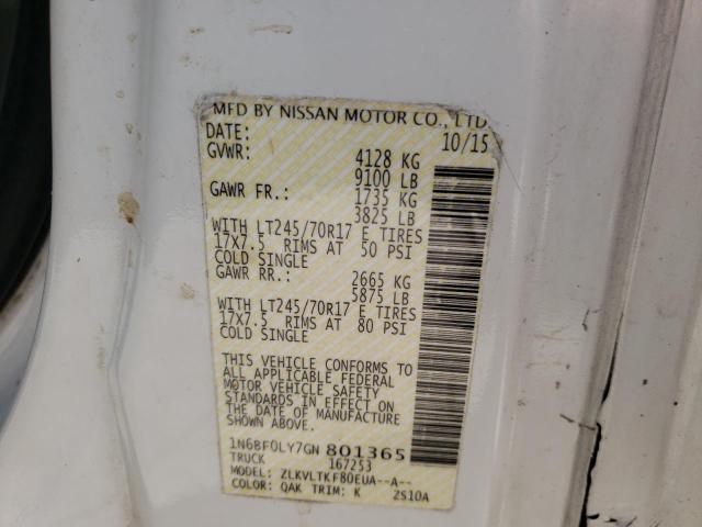 1N6BF0LY7GN801365 - 2016 NISSAN NV 2500 S WHITE photo 10