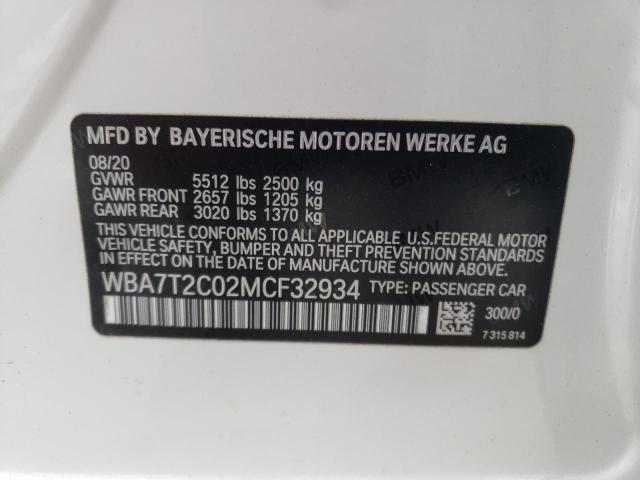 WBA7T2C02MCF32934 - 2021 BMW 740 I WHITE photo 10