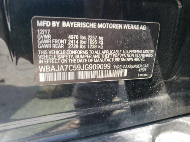 WBAJA7C59JG909099 - 2018 BMW 530 XI GRAY photo 10