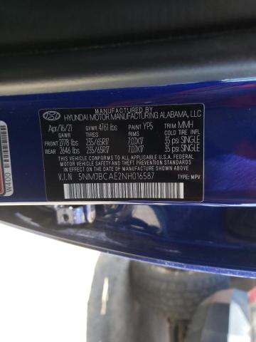 5NMJBCAE2NH016587 - 2022 HYUNDAI TUCSON SEL BLUE photo 10