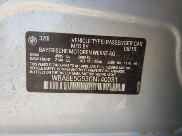 WBA8E5G53GNT40031 - 2016 BMW 320 XI SILVER photo 10