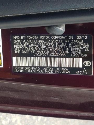 JTKJF5C71C3039085 - 2012 TOYOTA SCION TC Bordeaux photo 10