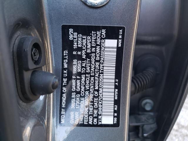 SHHFK7G43MU202584 - 2021 HONDA CIVIC SPOR SILVER photo 10