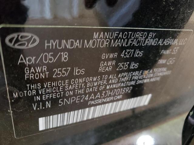 5NPE24AA3JH701392 - 2018 HYUNDAI SONATA ECO BLACK photo 10