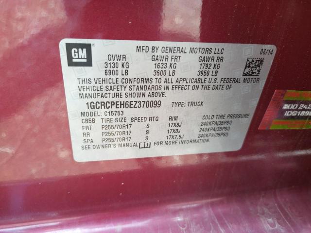 1GCRCPEH6EZ370099 - 2014 CHEVROLET SILVERADO MAROON photo 10