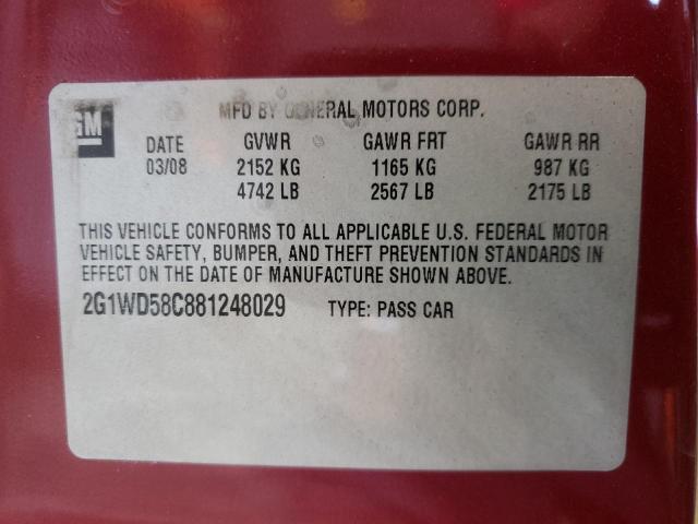 2G1WD58C881248029 - 2008 CHEVROLET IMPALA SUP RED photo 10