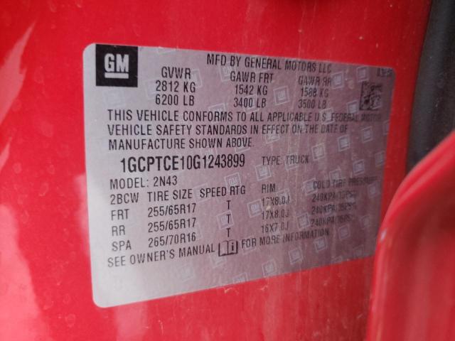1GCPTCE10G1243899 - 2016 CHEVROLET COLORADO L RED photo 10