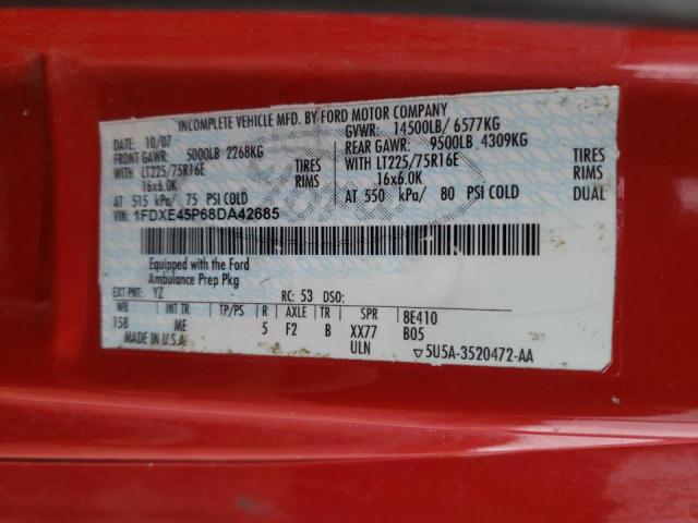 1FDXE45P68DA42685 - 2008 FORD ECONLINE RED photo 10