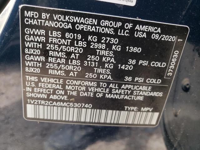 1V2TR2CA6MC530740 - 2021 VOLKSWAGEN ATLAS SEL Mavi foto 10
