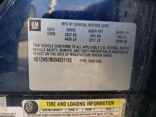 1G1ZH57B394251162 - 2009 CHEVROLET MALIBU 1LT ლურჯი ფოტო 10