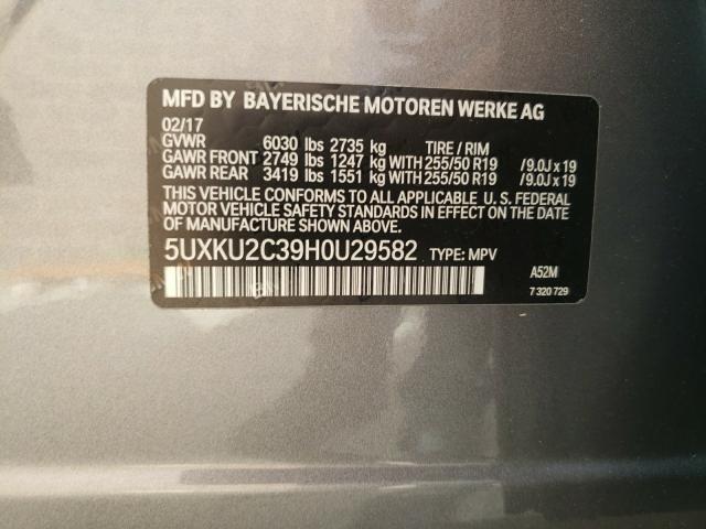 5UXKU2C39H0U29582 - 2017 BMW X6 XDRIVE3 GRAY photo 10