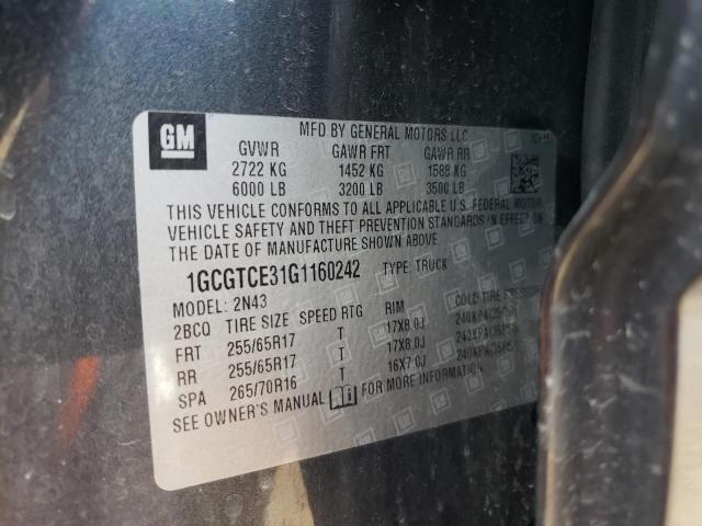 1GCGTCE31G1160242 - 2016 CHEVROLET COLORADO L GRAY photo 10